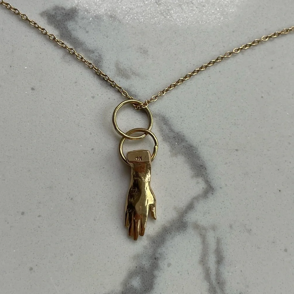 14K Gold Open Hand Talisman Necklace and Pendant - Picture 5 of 6